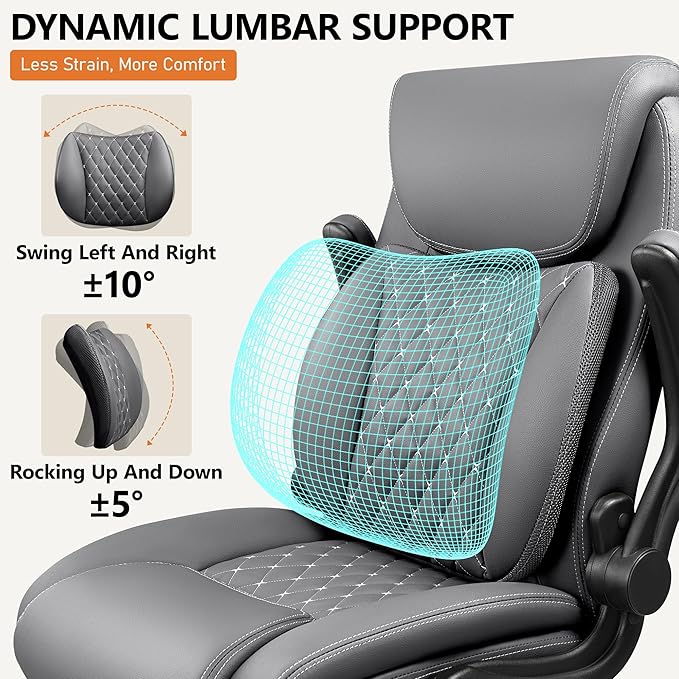 BESTFAIR Office Chair, Ergonomic Computer Desk Chairs with Lumbar Support for Lower Back Pain Relief, Executive Leather Home Chair Comfy with Padded Flip-up Armrests, Gray, 4-Pack