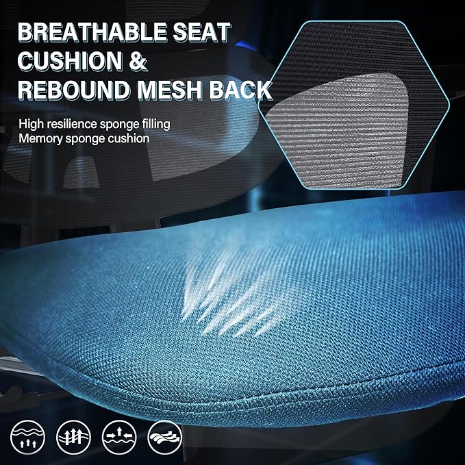 Ergonomic Office Chair with Foot Rest, High Back Computer Office Chair with Dynamic Lumbar Support, 2D Headrest, 4D Armrest, Sponge Seat, Mesh Home Office Desk Chair for Adults, Black