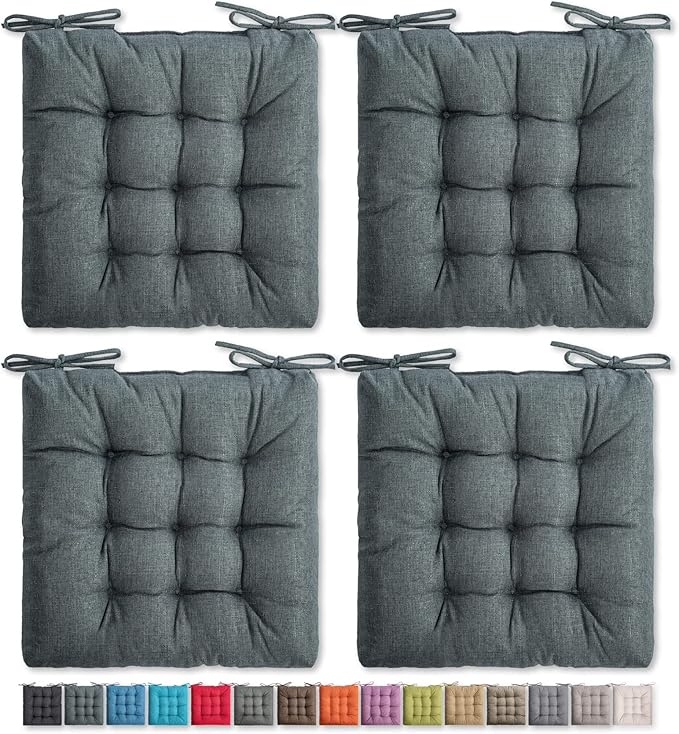 SQUARE MOON 4 Pack Chair Cushions, Seat Cushions, Chair Pads, Chair Mat for Indoor, Outdoor Dining Chair, Kitchen Chairs, Dining Room Chairs (16" × 16" × 4 Pack, Dark Grey)