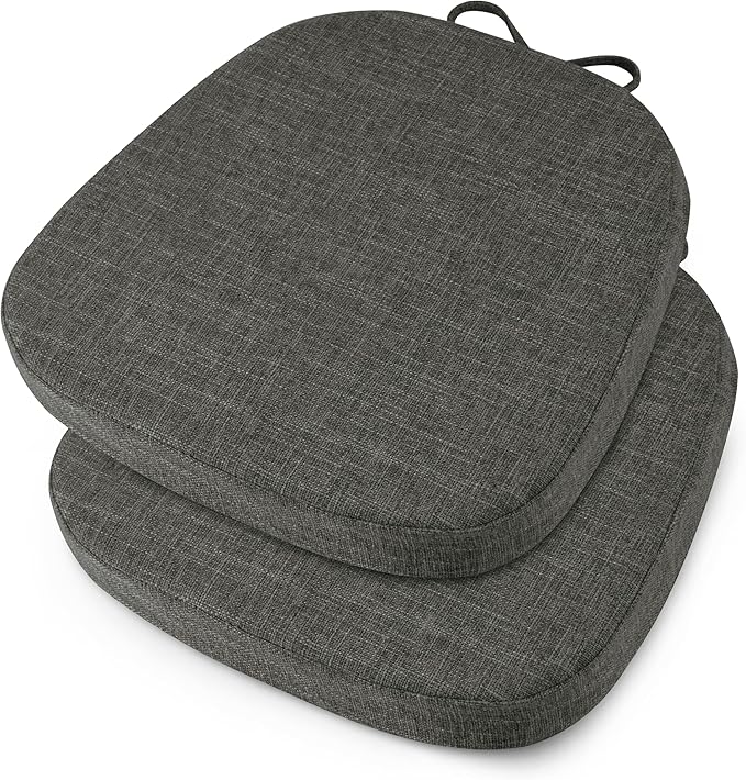 OVOV 14x14 Chair Cushions for Metal Dining Chairs Set of 2 Non Slip Thick Textured Chair Pads for Dining Chairs with Ties and Removable Cover (Dark Grey)