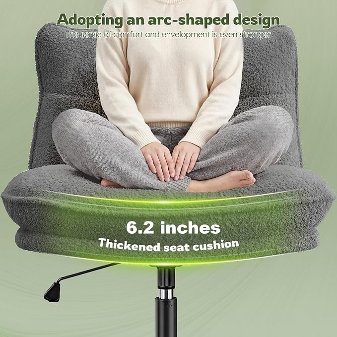 DurayLoly Criss Cross Chair with Wheels, Thick & Wide Cross Legged Office Chair with 95-120°Reclining Function, Armless Adjustable Swivel Task Chair for Bedroom, Home Office,Grey