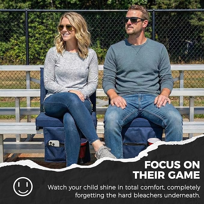 SPORT BEATS Stadium Seats with Back Support Bleacher Chairs with Back and Cushion Thick Padded Bleacher Seats Includes Shoulder Strap