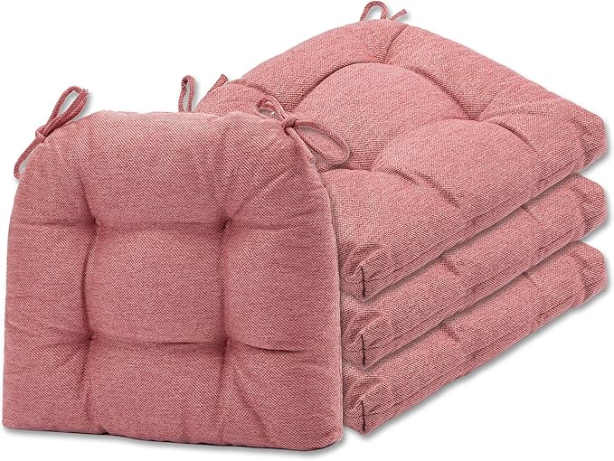 SQUARE MOON D-Shaped 3" Thick Chair Cushions, Chair Pads for Dining Chairs and Kitchen Chairs, Indoor Dining Room Seat Cushions with Ties, Machine Washable, 17" x 16" x 3", 4/Pack, Dark Pink