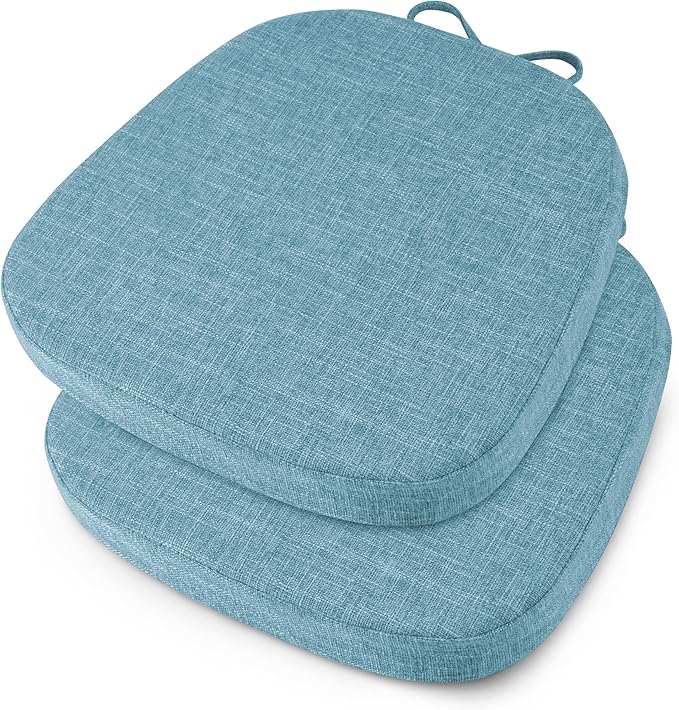 OVOV 14x14 Chair Cushions for Metal Dining Chairs Set of 2 Non Slip Thick Textured Chair Pads for Dining Chairs with Ties and Removable Cover (2, Light Blue)