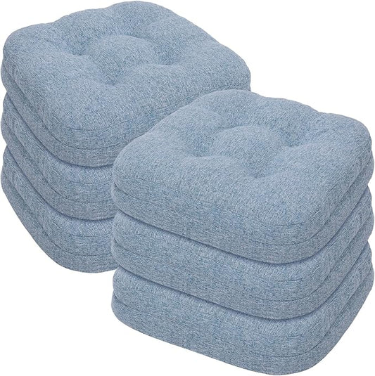 baibu Set of 6 Dining Chair Cushions, Dual-Layer Patent Design Memory Foam Kitchen Chair Cushions, Non-Slip Seat Pads with Ties, 16.5 x 16.5 x 3.5in, 6 Pack, Light Blue