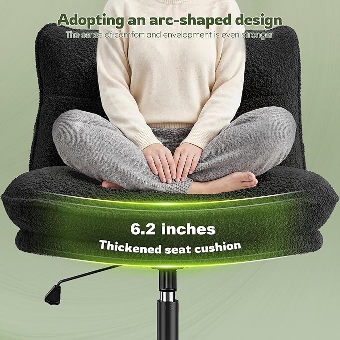 DurayLoly Criss Cross Chair with Wheels, 6.2" Extra Thick Cross Legged Office Chair, Height Adjustable Swivel Design for Home Office, Study & Vanity,Black