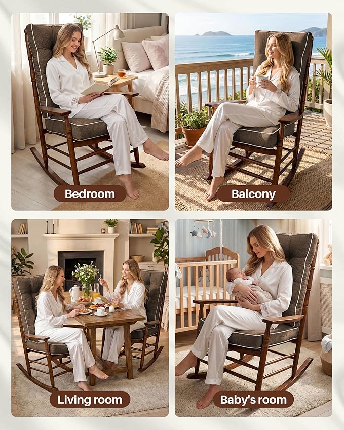 Rocking Chair Cushions Indoor, 5-inch Thicken Seat Cushion with Memory Foam Non-Slip Tufted Chair Pads Set of Seat & Back Cushion for Outdoor Rocker Living Room, Dark Brown, 22x17x5/17x17x5