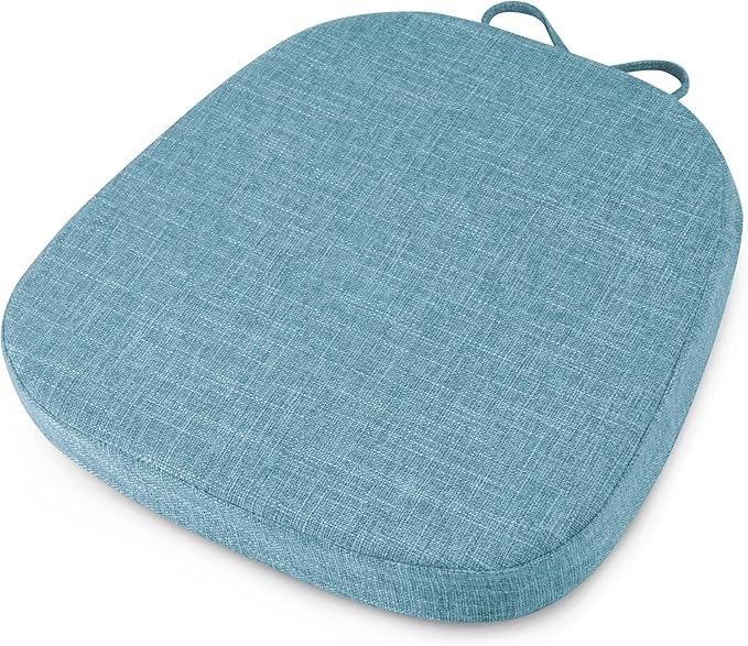 OVOV 14x14 Chair Cushions for Metal Dining Chairs Set of 1 Non Slip Thick Textured Chair Pads for Dining Chairs with Ties and Removable Cover (1, Light Blue)