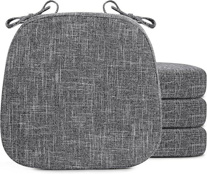 SINOSSO Thickened 2.5" Dining Chair Cushions, Soft Blended High Density Support Foam Kitchen Seat Cushions with Ties, U-Shaped Non-Slip Indoor Chair Pads, 16.5" x 16", 4 PCS, Light Gray