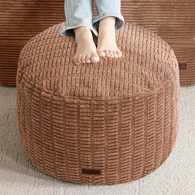 HIGOGOGO Pouf Ottoman Stuffed Round Modern Foam Filled Foot Rest Poufs for Living Room Chair Decorative 20 X 15 Inches Boho Relax Stool for Wedding Christmas Party, Brown