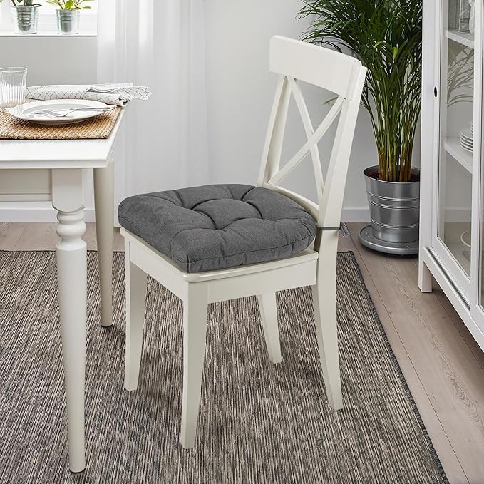 SQUARE MOON Chair Cushions for Dining Chairs, 3 Inch Thick Comfortable Kitchen Chair Pads, Dining Room Seat Cushions with Ties, Machine Washable, 17" x 16" x 3", 4/Pack, Grey