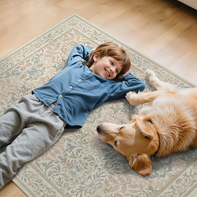 36"x48" Office Chair Mat for Hardwood Tile Floor, Under Desk Carpet Protector for Rolling Computer Chair Mat, Machine Washable Area Rug, Anti-Slip 1/5" Thick Low Pile Thin Vinyl Floor Mat, Beige Pink