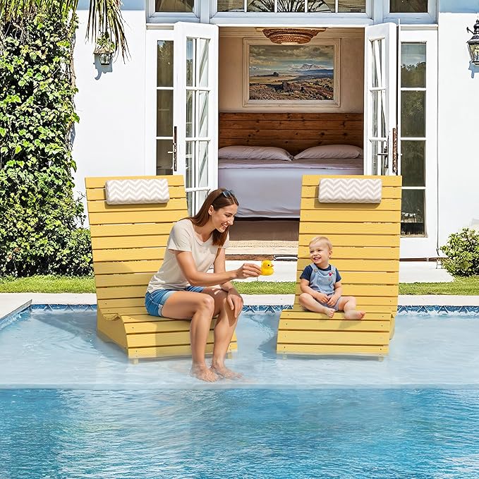 HDPS Pool Lounge Chairs Set of 4, Use in Pools Lounge Chairs up to 10-Inches of Water, Chaise Chairs with Headrest, Lounge Chair Outdoor, Fade-Resistant Pool Lounger for Deck