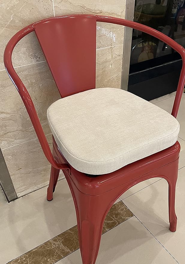 Loveboat 2 Pack Miky White Metal Dining Chair Pads, 14x14 Inches, Chenille Fabric, High Density Foam, Tolix Style Metal Chairs
