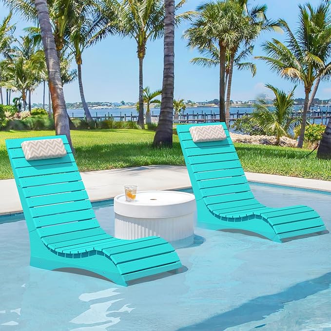 HDPS Pool Lounge Chairs, Use in Pools Lounge Chairs up to 10-Inches of Water, Chaise Chairs with Headrest, Lounge Chair Outdoor, Fade-Resistant Pool Lounger for Deck