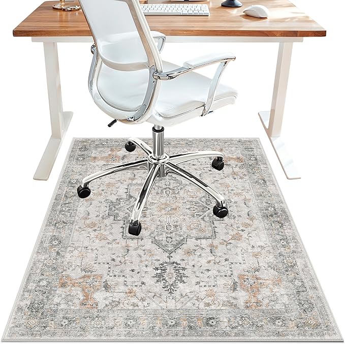 36"x60" Office Chair Mat for Hardwood Tile Floor, Under Desk Carpet Protector for Rolling Computer Chair Mat, Machine Washable Area Rug, Anti-Slip 1/5" Thick Low Pile Thin Vinyl Floor Mat, Taupe