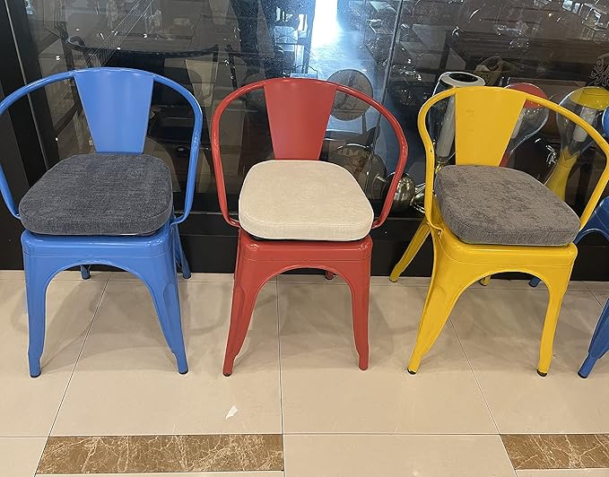 Loveboat 2 Pack Navy Metal Dining Chair Pads, 14x14 Inches, Chenille Fabric, High Density Foam Insert, Zipper Closure, 2 Inch Thick, Square, Industrial Style, 2 Count