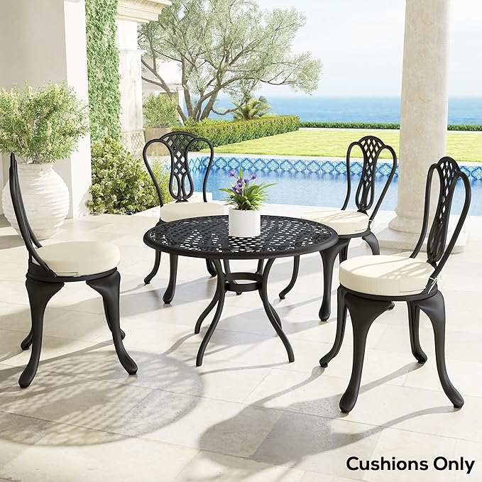 Outsunny Outdoor Bistro Chair Cushions Set of 4 with Machine Washable Cover, 15" x 15" x 3" Thick Round Seat Cushions for Patio Furniture with Ties, Chair Pads for Dining Chairs, Cream White