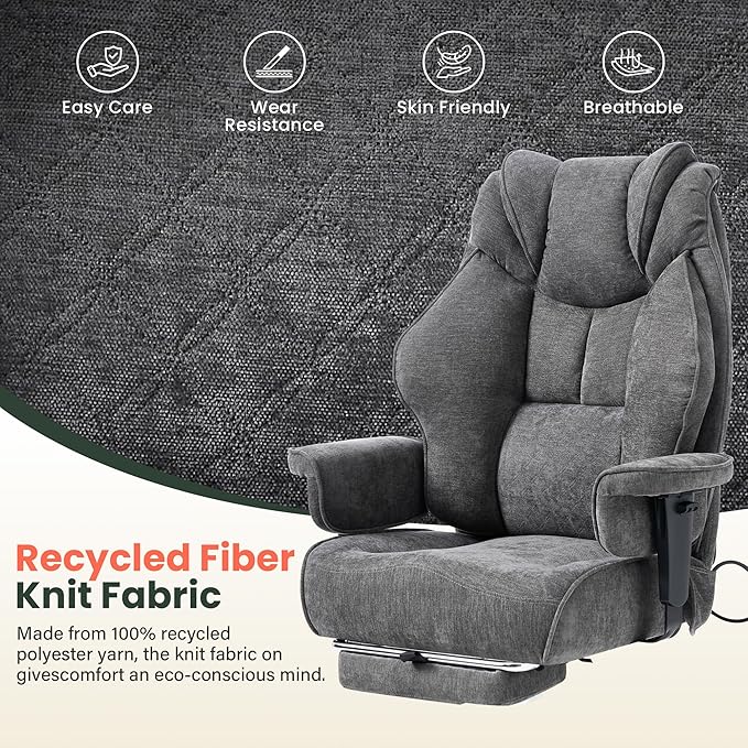 500lbs Big and Tall Office Chair Adjustable Lumbar Support, Extra Wide Seat Ergonomic Gaming Chair with Footrest, Heavy Duty High Back Executive Leather Computer Desk Chair (Grey Fabric)