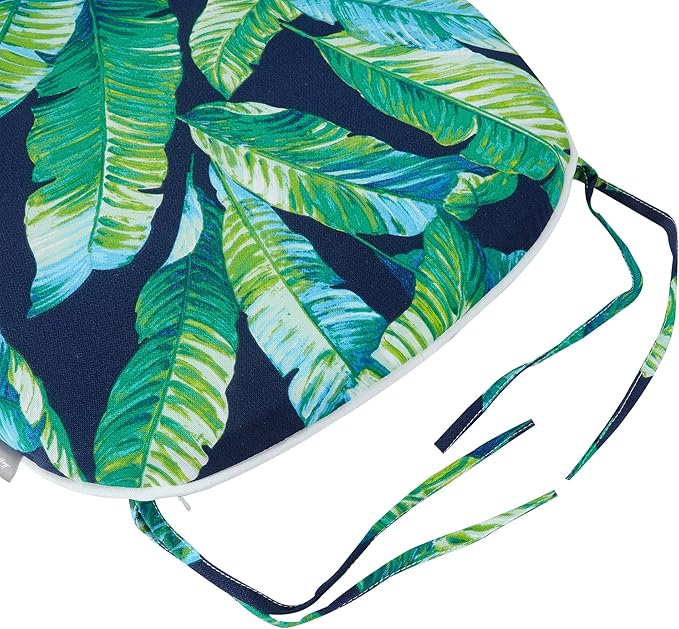 Magpie Fabrics 17"x16"x2" U-Shape Chair Cushions with Ties 4 Count, Outdoor Indoor Waterproof All Weather Seat Pads Decoration for Patio Garden Dining Office - Green Lagoon Leaves