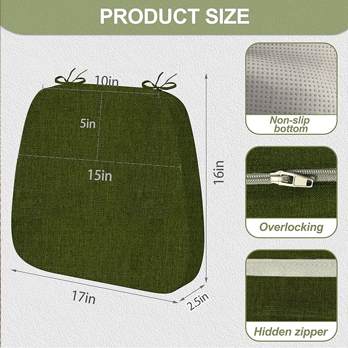 17'' x 16'' x 2.5"Thick Chair Cushions for Dining Chairs, 4 Pack WaterProof Easy Clean Kitchen Chair Pads with Ties and Non-Slip Backing - 30D High Elastic Foam Soft Kitchen Chair Cushions
