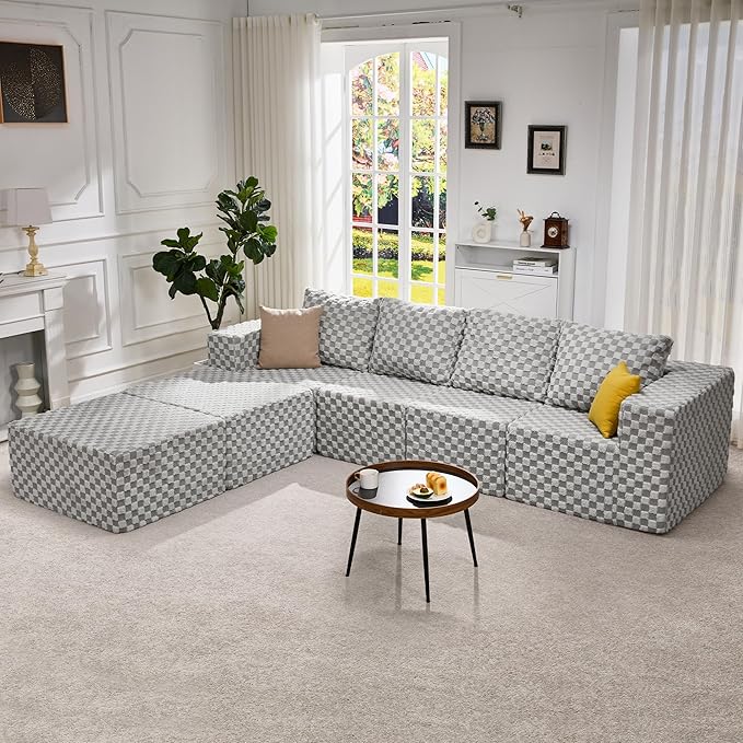 Hobestluk Modular Sectional Sofa Memory Foam Couch Sofa Bed Loveseat with Chaises Cloud Couch with Removable Cover Large Sectional Couches for Living Room (Plush Grey, Sofa Bed)
