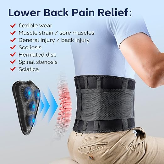 FEATOL Back Brace for Men Lower Back, Lumbar Support Belt- Back Pain, Adjustable Support Straps with Removable Lumbar Pad for Heavy Lifting Work, Black, Plus Size 3XL