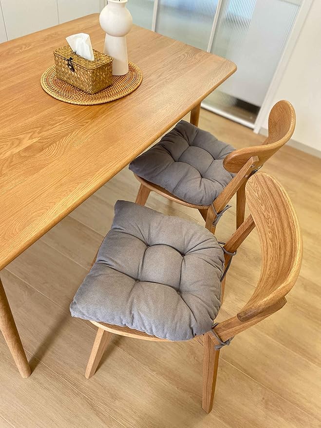 Chair Cushion, Chair Cushions for Dining Chairs, Chair Pads and Mat with Ties for Indoor Kitchen Seat and Desk (Light Grey, 6 Count - 17 x 16 in)