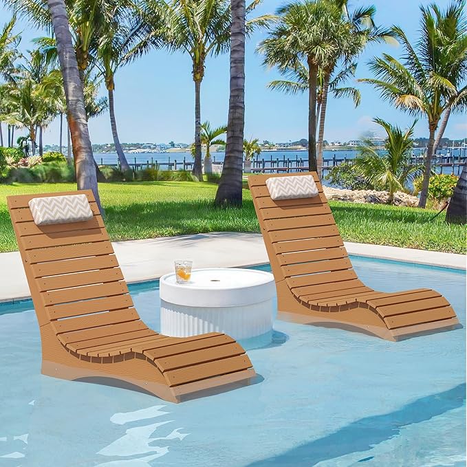 HDPS Pool Lounge Chairs, Use in Pools Lounge Chairs up to 10-Inches of Water, Chaise Chairs with Headrest, Lounge Chair Outdoor, Fade-Resistant Pool Lounger for Deck