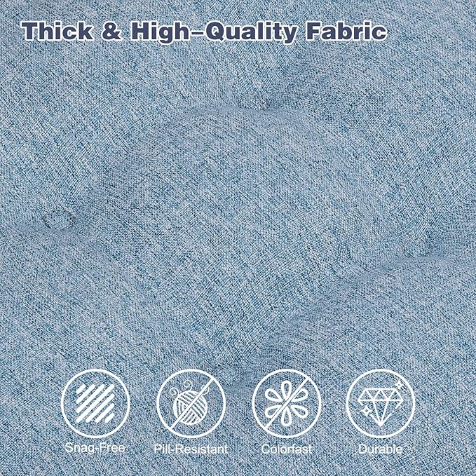 baibu Set of 4 Dining Chair Cushions, Dual-Layer Patent Design Memory Foam Kitchen Chair Cushions, Non-Slip Seat Pads with Ties, 16.5 x 16.5 x 3.5in, 4 Pack, Light Blue