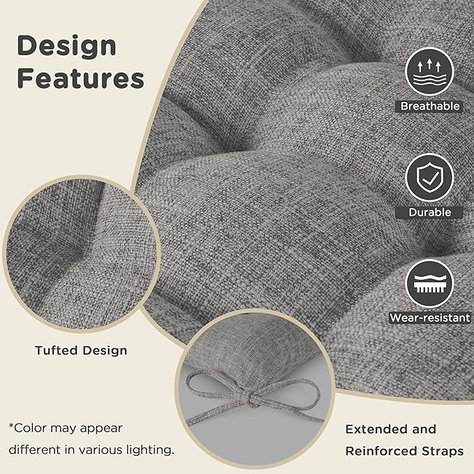 AddGrace Rocking Chair Cushions Indoor Tufted Cushions for Rocking Chairs with Ties Comfortable Textured Fabric Set of Seat & Back Cushion 21x17/17x17 Light Grey