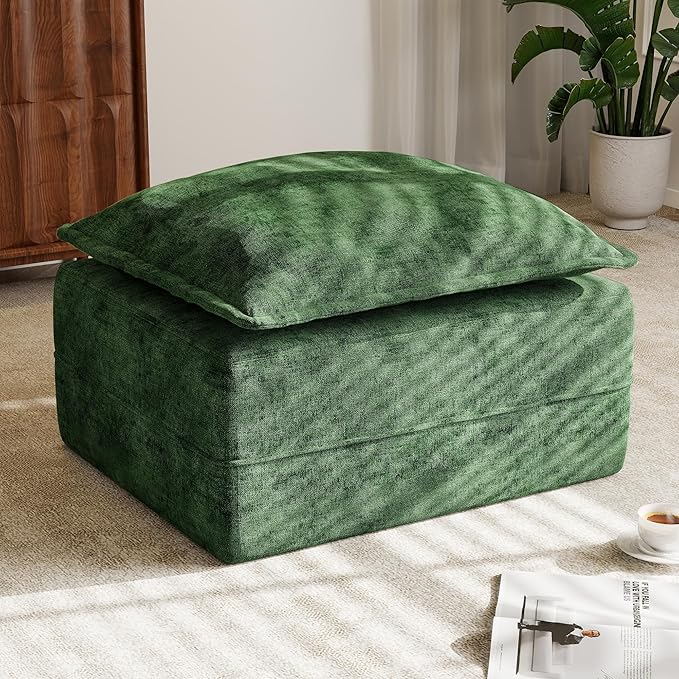 Hobestluk Rectangular Cloud Memory Foam Ottoman for Couch Comfy Couch Footrest with Removable Cover Ideal for Living Room Bedroom or Office as Extra Seating or Coffee Table (Green, Ottoman)