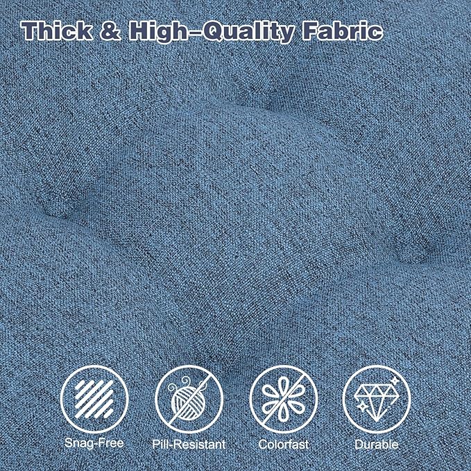 baibu Dining Chair Cushions, Dual-Layer Patent Design Memory Foam Kitchen Chair Cushions, Non-Slip Seat Pads with Ties, 16.5 x 16.5 x 3.5in, 1 Pack, Blue