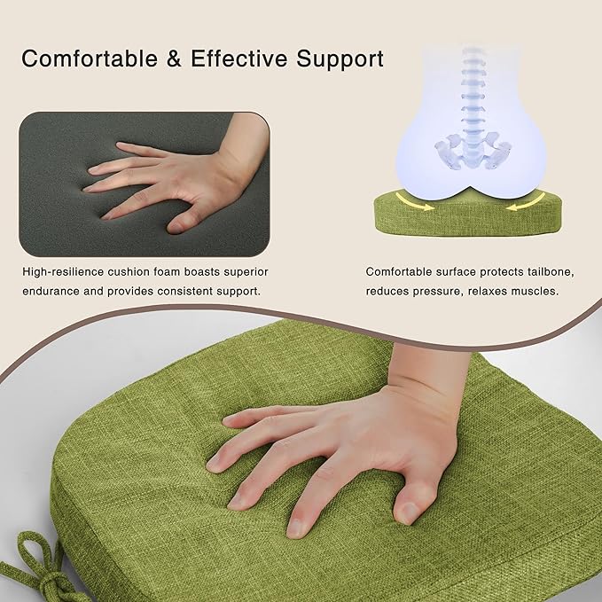 OVOV 14x14 Chair Cushions for Metal Dining Chairs Set of 1 Non Slip Thick Textured Chair Pads for Dining Chairs with Ties and Removable Cover (1, Green)