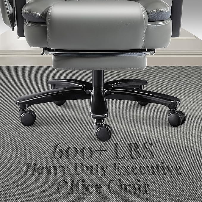 3D Kneading Massage Office Chair, Oversized 600LBS Big and Tall Executive Office Chair with Footrest, Reclining Computer Chairs, Wider Upholstered Seat Ergonomic Desk Chair for Home Office,Grey