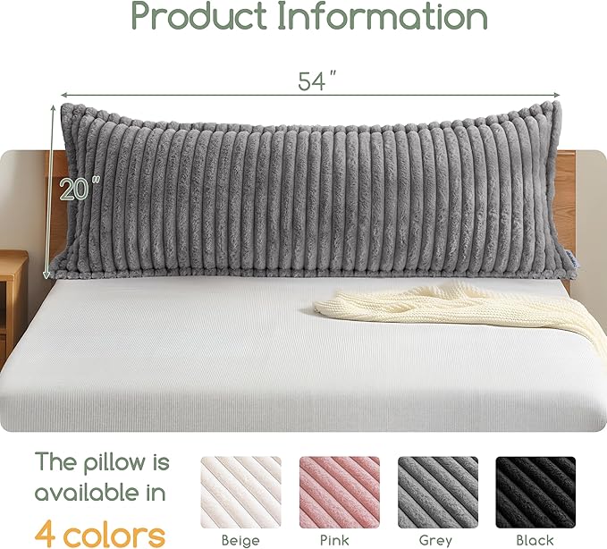 HIGOGOGO Memory Foam Body Pillow, Thickened Large Long Bed Pillow for Adults, Full Body Pillow with Removable Pillow Cover(20x54 Inch),Grey