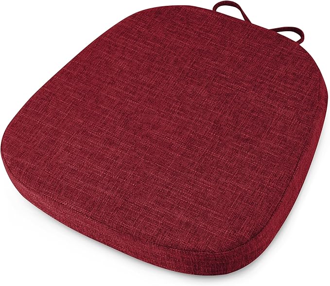 OVOV 14x14 Chair Cushions for Metal Dining Chairs Set of 1 Non Slip Thick Textured Chair Pads for Dining Chairs with Ties and Removable Cover (1, Red)