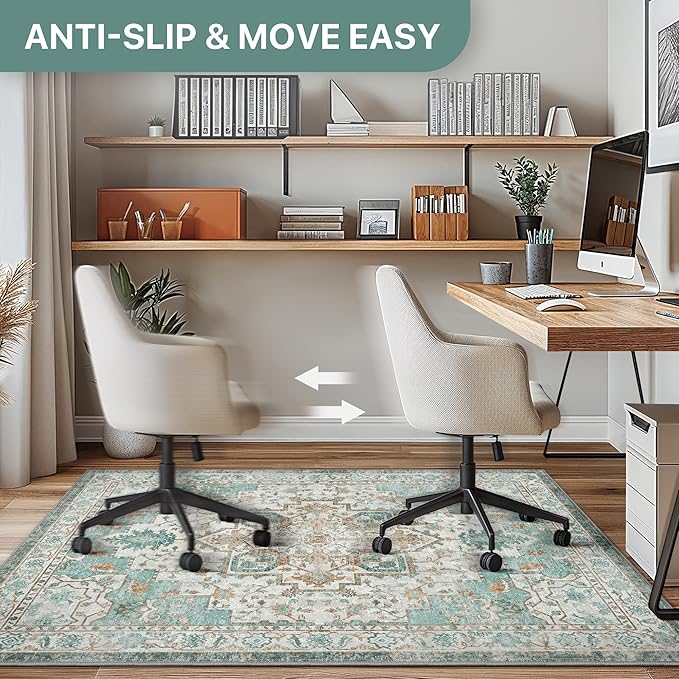 36"x48" Office Chair Mat for Hardwood Tile Floor, Under Desk Carpet Protector for Rolling Computer Chair Mat, Machine Washable Area Rug, Anti-Slip 1/5" Thick Low Pile Thin Vinyl Floor Mat, Cyan