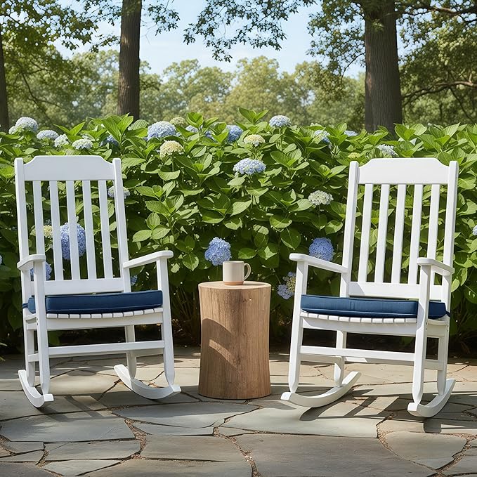 Outdoor Chair Cushions, Fade-Resistant & Water-Resistant, D Shaped Patio Furniture Seat Chair Pads Replacement with Ties, Non-Slip Bottom, Removable Cover, Set of 2, 18.5 x 16 Inch, Navy Blue