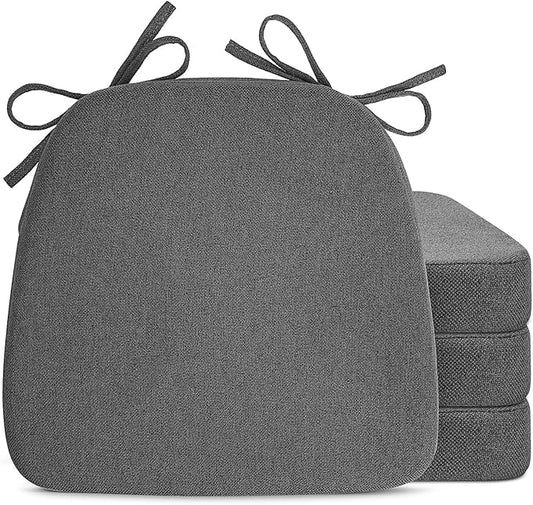 Sunsleek Chair Cushions for Dining Chairs, D-Shaped Seat Cushions with Removable Washable Cover and Ties, Chair Pads for Kitchen, Indoor Dining Room, Patio Chairs, 17'' x 16'', Set of 4, Dark Grey