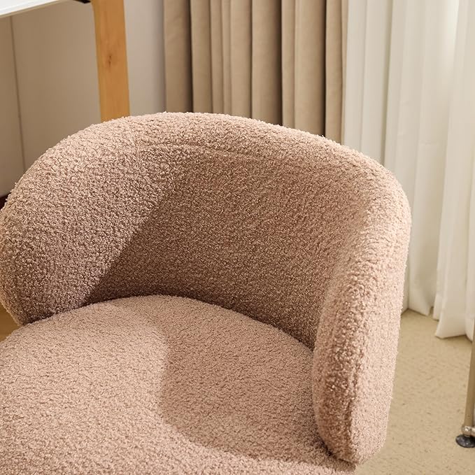 VINGLI Cute Small Swivel Desk Chair Comfy with Wheels,Ergonomic Low-Back Lumbar Support Vanity Nail Tech Rolling Task Stool Chair for Home Office,Height Adjustable,Teddy Fleece,Brown