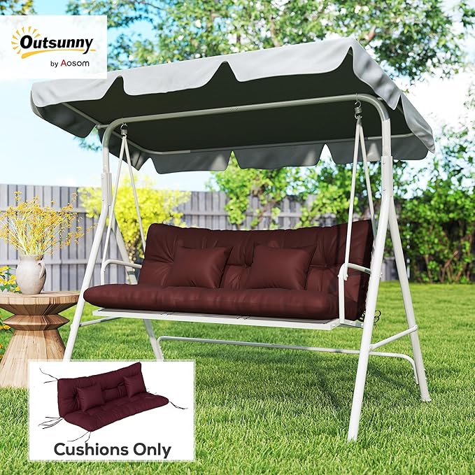 Outsunny 59" Tufted Bench Cushions & Throw Pillows, 4 Piece Swing Cushion Set, Indoor/Outdoor Replacement Bench Seat Pad, Back Cushion & 2 Pillows for Outdoor Furniture, Without Swing, Wine Red