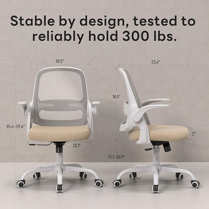 amseatec Office Chair，Ergonomic Mesh Desk Chair,Flip-Up Arms,Adjustable Height,Breathable Mesh Back & Thick Cushion Seat,360°Swivel Rolling Computer Chair,BIFMA Certified,Supports 300 lbs(Beige)