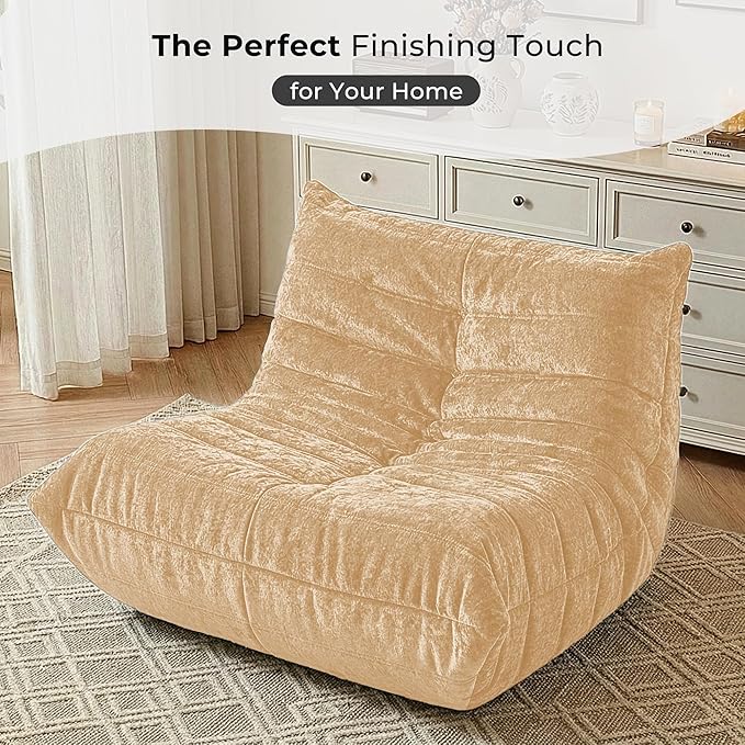 HABUTWAY Bean Bag Chair, Giant Bean Bag Chairs for Adults, Bean Bag Sofa with Filler Faux Fur, Memory Foam Bean Bag Couches Fireside Lazy Sofa for Living Room, Bedroom, Office (Khaki)