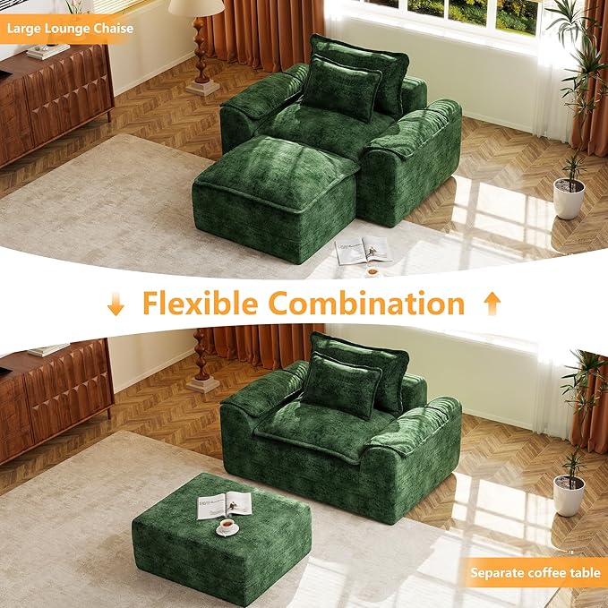 Hobestluk Rectangular Cloud Memory Foam Ottoman for Couch Comfy Couch Footrest with Removable Cover Ideal for Living Room Bedroom or Office as Extra Seating or Coffee Table (Green, Ottoman)