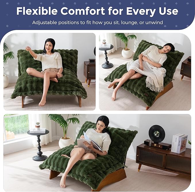 MAXYOYO Adjustable Living Room Chair, Convertible Bean Bag Chair & Recliner with Frame, Removable Cushion Floor Sofa Bubble Fabric, Soft Upholstered Lounge for Bedroom, Dorm, Green