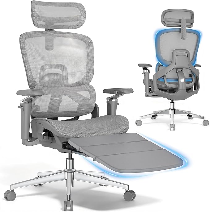 GABRYLLY Ergonomic Mesh Office Chair with Footrest - Big and Tall Desk Chair with 5-Level Adjustable Back Support, Comfy Sliding Seat, 3D Headrest, 4D Armrest, 150° Tilt Computer Executive Chair