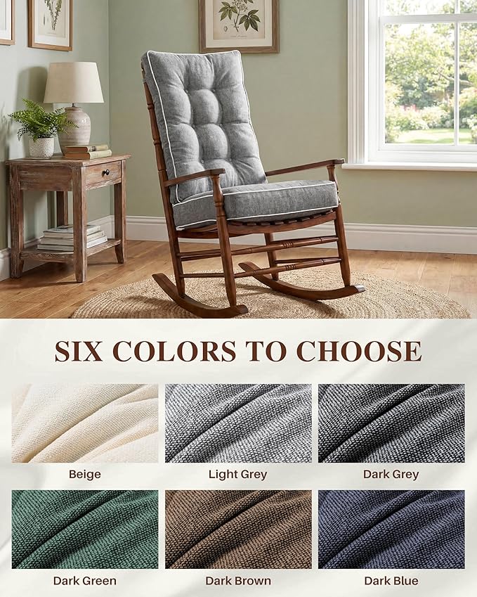 Rocking Chair Cushions Indoor, 5-inch Thicken Seat Cushion with Memory Foam Non-Slip Tufted Chair Pads Set of Seat & Back Cushion for Outdoor Rocker Living Room, Light Grey, 28x18x5/18x18x5
