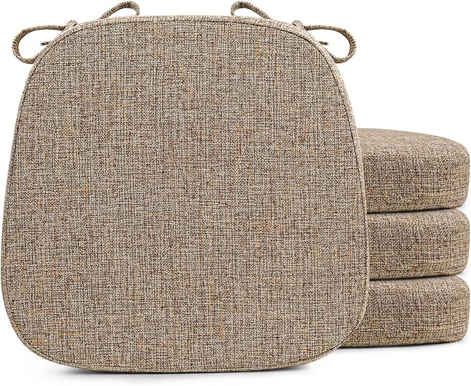 SINOSSO Thickened 2.5" Dining Chair Cushions, Soft Blended High Density Support Foam Kitchen Seat Cushions with Ties, U-Shaped Non-Slip Indoor Chair Pads, 16.5" x 16", 4 PCS, Light Brown