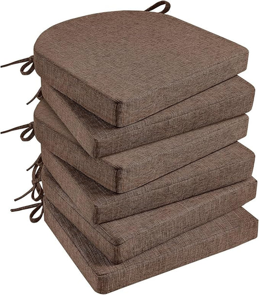 Basic Beyond Chair Cushions for Dining Chairs 6 Pack, Kitchen Chair Cushions with Ties and Non Slip Backing, 16 x 16 inches Chair Pads for Dining Chairs (Brown)